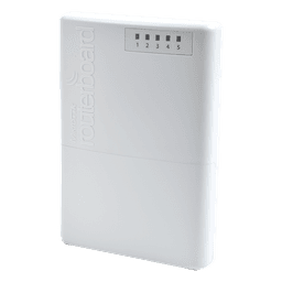 Router exterior / 5 puertos Fast Ethernet blindados / PoE pasivo 4 puertos / IP66 / CPU 650 MHz / RouterOS Nivel 4