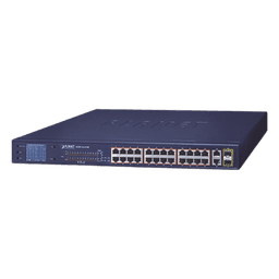 Switch PoE No Administrable / 24 Puertos 10/100 Mbps / 2 Puertos Combo Gigabit TP/SFP / PoE 802.3af/at 300 W / Alcance Extendido 250 m (820.2 ft) / Pantalla LCD