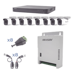 Kit TurboHD / DVR 8 Canales / 8 Cámaras Bala 1080p / Lente 2.8 mm / IR 20 m (65.6 ft) / Fuente Regulada hasta 15 Vcc / Transceptores UTP