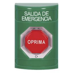Botón de Salida de Emergencia / Texto en Español / Acción Mantenida / LED de Iluminación / Cubierta Transparente / UL cUL ADA
