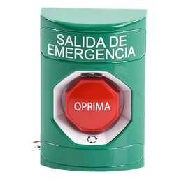 Botón de Salida de Emergencia / Texto en Español / Acción Mantenida / LED de Iluminación / Cubierta Transparente / UL cUL ADA