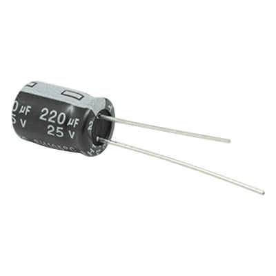 Capacitor Electrolítico Radial / 220 µF / 25 Vcc / 105 °C / 8 x 11 mm / 2000 h Durabilidad