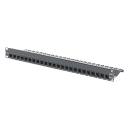 Patch Panel / Blindado / 24 Puertos / Modular Vacío / Plano / 1UR / Cat 6A / Acero 18 Gauge