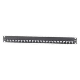 Patch Panel / Blindado / 24 Puertos / Modular Vacío / Plano / 1UR / Cat 6A / Acero 18 Gauge