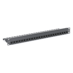 Patch Panel / Blindado / 24 Puertos / Modular Vacío / Plano / 1UR / Cat 6A / Acero 18 Gauge