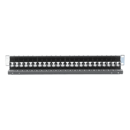 Patch Panel / Blindado / 24 Puertos / Modular Vacío / Plano / 1UR / Cat 6A / Acero 18 Gauge