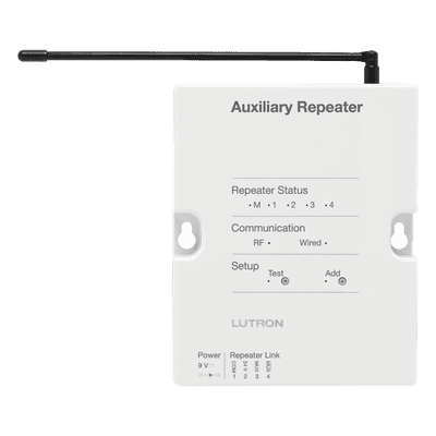 Repetidor RF / Alcance 305 m (1000 ft) / Enlace RS485 o Inalámbrico / Hasta 4 Unidades por Sistema / Memoria ante Fallas