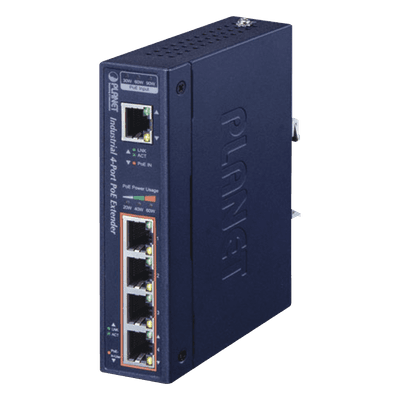 Extensor PoE Industrial / Entrada 802.3bt / 4 Salidas Gigabit 802.3af/at / Alcance 200 m (656 ft) / 95 W por Puerto