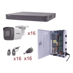 Kit TurboHD / 16 Canales / 1080p / 16 Cámaras Bala / IR 30 m (98.4 ft) / Transceptores UTP / Fuente Profesional