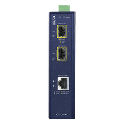 Convertidor de Medios Industrial / 1x Ethernet 10/100/1000 Base-T / 2x SFP 100/1000/2500 Base-X / -40 a 75°C / 12-48V DC
