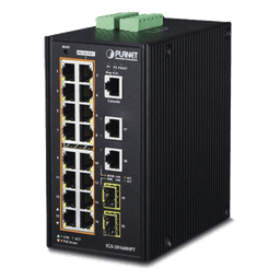 Switch Industrial Administrable / 16 Puertos PoE+ Gigabit / 2 Puertos Gigabit / 2 Puertos SFP / IP30 / -40 a 75°C