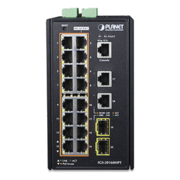 Switch Industrial Administrable / 16 Puertos PoE+ Gigabit / 2 Puertos Gigabit / 2 Puertos SFP / IP30 / -40 a 75°C
