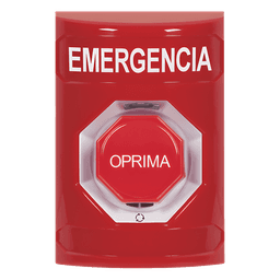 Botón de Emergencia / Acción Mantenida / Girar para Restablecer / LED Multicolor / Texto Español / ADA / Anti-Vandálico