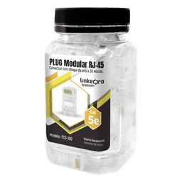 Bote de 100 Conectores RJ45 Cat5e / Sin Blindaje / Chapado Oro 30 Micras / 24 AWG / TIA-568B.2