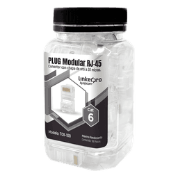 Plug Modular RJ45 / Cat6 / Sin Blindaje / 23AWG / Chapado Oro 30 Micras / 100 Piezas