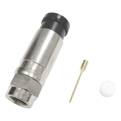 Conector F Macho / Compresión Axial / Cable Coaxial RG-11 / 75 Ohm / Bronce Niquelado