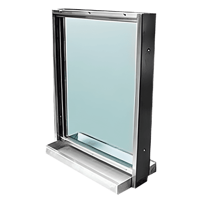 Ventana blindada / Nivel V balístico / Cristal 51mm / 80x60cm / Charola pasa documentos / Acero inoxidable / Paso de voz
