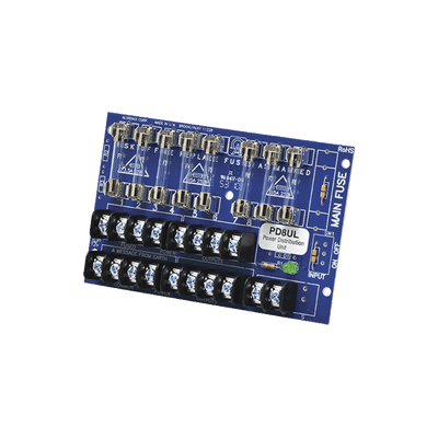Tablero distribuidor de voltaje, 8 salidas con fusible de protección. Para uso con Fuentes de poder ALTRONIX.