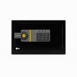 Caja Fuerte Electrónica Residencial / Sistema de Apertura por Código 3-8 Dígitos / Llave de Emergencia / Bloqueo de Seguridad 5 Minutos / Indicadores LED / Alimentación 4 Pilas AA / Garantía 1 Año