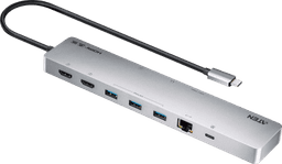 Dock Multipuerto USB-C | 11 en 1 | 8K Single o Dual 4K | PD 100W | USB 3.2 Gen 1 | Ethernet Gigabit | SD MicroSD | Aluminio