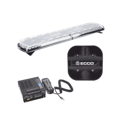 Kit de Sirena Vehicular H2 Covert, Bocina de uso rudo y Torreta 48" Serie 12 con 130 LED, dual color rojo/azul/claro/ambar, ideal para equipar unidades de policia