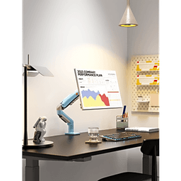 Brazo Ajustable para Monitor Ergonómico / Compatible con Monitores de 17" - 30" / Capacidad de Peso hasta 9 kg / Rotación 360° / Inclinación +85° a  -30° / Giro 180° / Ajuste de Resorte de Gas / Color Azul