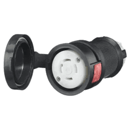 Conector Hembra con Bloqueo de Media Vuelta / 30 A 480 V CA / 3 Polos Trifásico / NEMA L16-30R / Terminal de Tornillo / Cubierta Hermética Negra / Color Blanco y Negro.