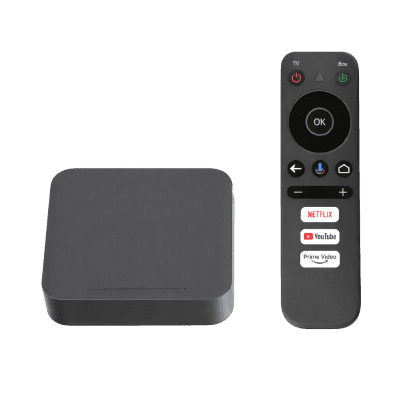 STB 4K Android con Google TV / Alto Rendimiento / Conexión Wi-Fi y por Cable / Control Remoto Bluetooth / Salida HDMI / Software de Gestion para ISP´s