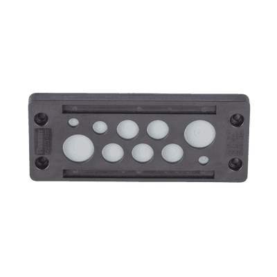 Pasacable de 10 Orificios de Marco Rectangular, IP65, 4.41" X 1.42", para Cables no Terminados, Color Negro.