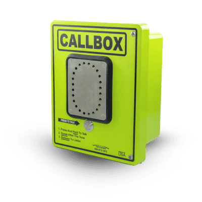 Callbox HD Series / Intercomunicador Bidireccional / 800mW-2W Potencia Transmisión / Audio Ajustable / Enclosure Fibra de Vidrio / Vandal-Resistente / IP65 / Mensajes de Voz Grabables / Control de Acceso por Relay / Sensor Input