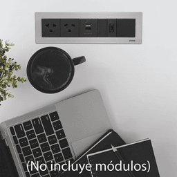 Caja de Escritorio para Módulos / Capacidad 4 Módulos K45 / Aluminio Anodizado / Salida Posterior de Cables / 54×225×54 mm