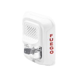 Sirena con Lámpara Estroboscópica a 2 Hilos, Montaje en Pared, Color Blanco, Configuración Estroboscópica Seleccionable y Texto en Español, Nuevo Diseño Moderno y Elegante y Menor Consumo de Corriente