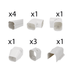 Kit de Canaletas Para la Organización de Tuberías y Cables Eléctricos en Instalaciones de Aire Acondicionado, Uso en Interiores y Exteriores, PVC Rígido, Ideal Para Minisplit, Contenido de Kit (11 Piezas), (3000-00000)