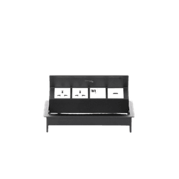 Caja Horizontal tipo Hub para escritorio color negro, con 1 Puerto HDMI Hembra-Hembra, 1 puerto RJ45 Cat6,  2 Puertos USB (Solo carga),  y 2 Contactos eléctricos universales