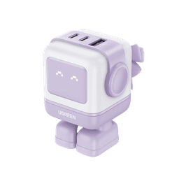 Cargador RobotGaN de 65W Serie UNO | 3 Puertos de Carga Rápida | 2 USB-C | 1 USB-A | PD 3.0 | QC 4.0 | Carga Inteligente | Tecnología GaN II | Zapato Magnético Extraíble | Carcasa Ignifuga | Pantalla LED. 