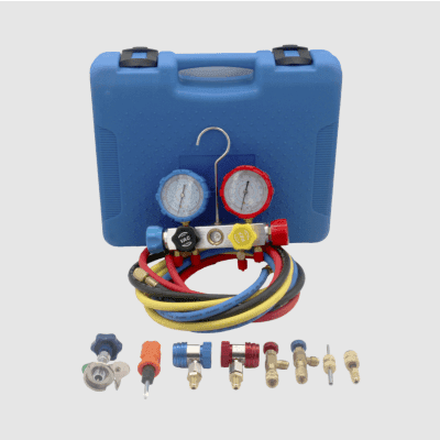 Juego de manómetros para aire acondicionado, herramienta de carga de refrigerante, doble válvula con adaptadores de acoplamiento rápido, manguera de 1.5 metros para refrigerantes : R410A, R32, R134A, R22 